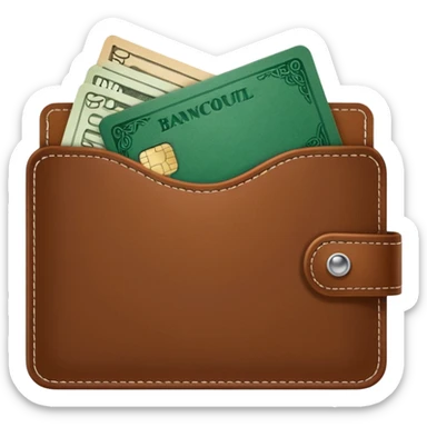 portefeuille marron avec quelques billets et carte bancaire sticker