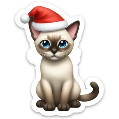 Siamese cat wearing a Santa hat sticker