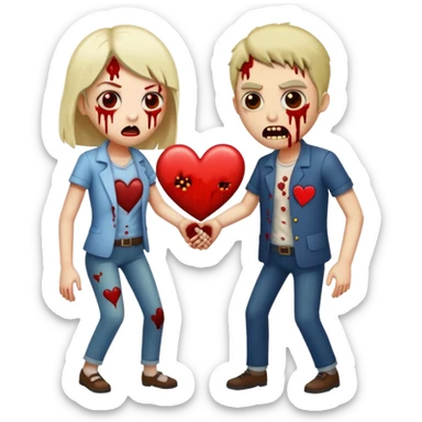 Zombies made out of heart emojies fighting sticker