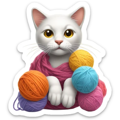 a cat with the face of an old woman juggling yarn b sticker