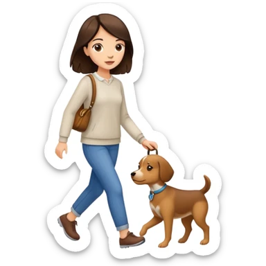 White brunette girl walking dog  sticker