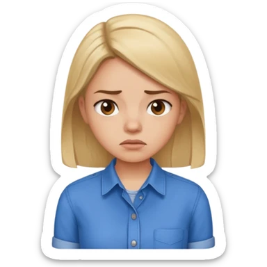 girl in a blue button-up shirt looking cynical sticker