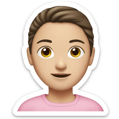 Short brunette with White skin and a ponytail. Pink pull-over sticker