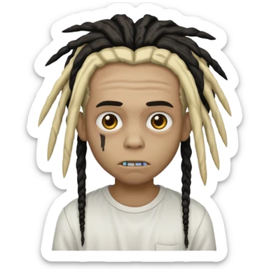 Zombi boy with dreads that are black and blonde with white shirt on sticker