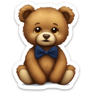 Cute fluffy Brown Teddy bear wearing navy tshirt and bow tie sitting sticker