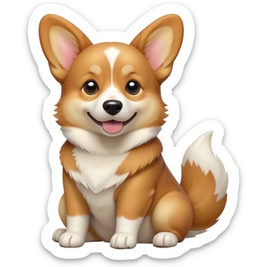 cinematic-[corgi dog]-realistic-full-body-sitting-emoji,-tail-resting-loosely-beside-its-paws,-head-tilted-dramatically,-sleek-[corgi]-fur,-simplified-yet-realistic-focused-features,-highly-detailed,-glowing-with-an-almost-sarcastic-glow sticker