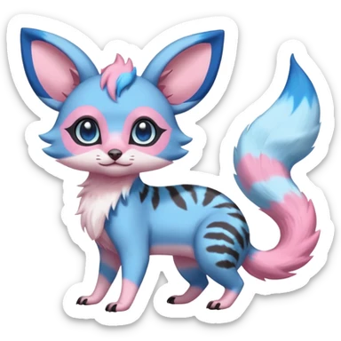 Rare realistic cute adorable epic aesthetic colorful Amaura-Sylveon-Civet-Genet-species-Fakemon-hybrid-creature, with markings, full body sticker