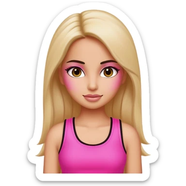 a pretty bratz emoji that looks like katrina kaif with straight side part hair wearing a neon pink sleeveless top sticker