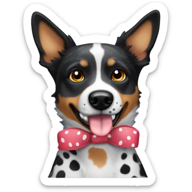 Black and white spotted Australian cattle dog with bow sticker