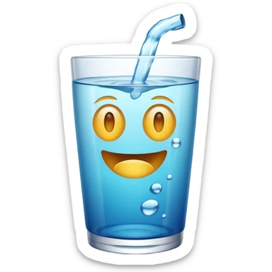 Copo de água – um copo transparente cheio de água cristalina, estilo emoji realista/cartoon. sticker