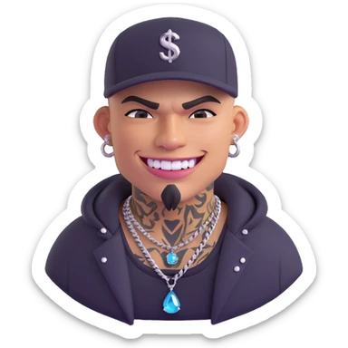 tough gangster with sparkling diamond teeth, teardrop tattoo, streetwear sticker