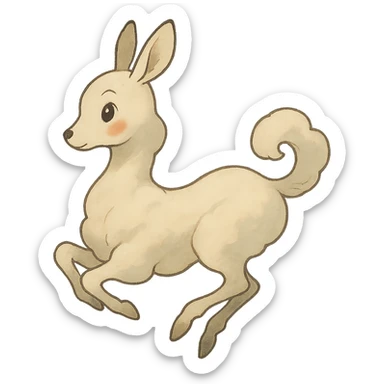 vanilla cloud doe with rosy cheeks, floating gracefully with witch-like elegance, brand identity mascot for social media, Ghibli style sticker