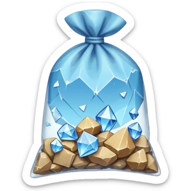 A transparent baggie tied at the top, containing crushed shards of clear quartz sticker
