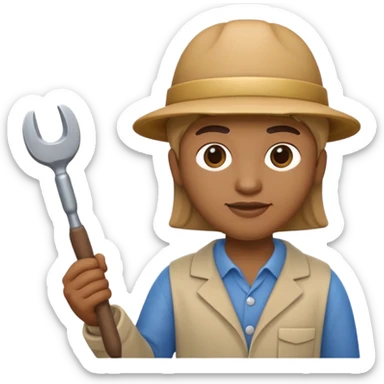 Apple Memoji-style 3D emoji of a sculptor with a small statue and chisel, smooth gradients, rounded edges, no background. sticker