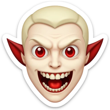 Vampire head, fangs, pale skin, cartoon horror emoji, no background sticker