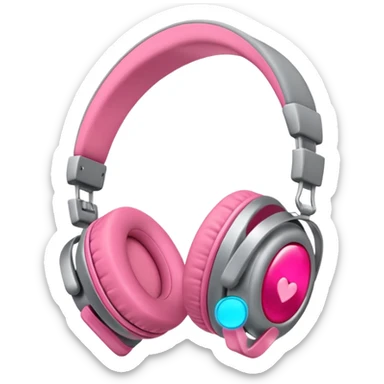 Auriculares cute color gris metal con moña rosa  sticker