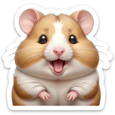 Cinematic Cute Yawning Brown and White Banded Hamster Portrait Emoji, Head tilted slightly with a dramatic, wide-open yawn, revealing a soft, banded fur of brown and white with tiny droopy ears, round dark eyes barely open in drowsy contentment, Simplified yet irresistibly adorable features, highly detailed, glowing with a soft, cozy glow, high shine, relaxed yet expressive, stylized with a touch of whimsy, bright and endearing, soft glowing outline, capturing the essence of a sleepy yet affectionate hamster, so drowsy it feels like it could stretch out of the screen and curl up for a nap! sticker