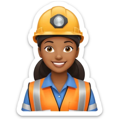 Black woman factory worker wearing safety vest and hard hat smiling sticker