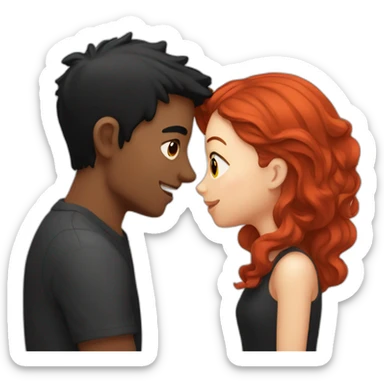 Girl with red hair kissing guy with black hair  sticker