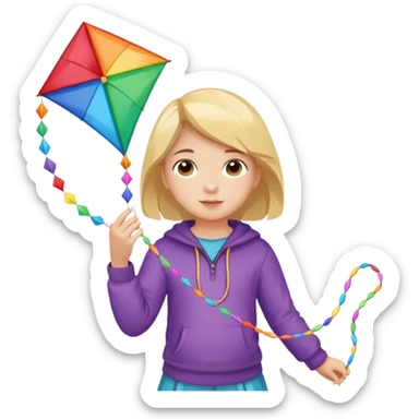 little girl kid with kite sticker