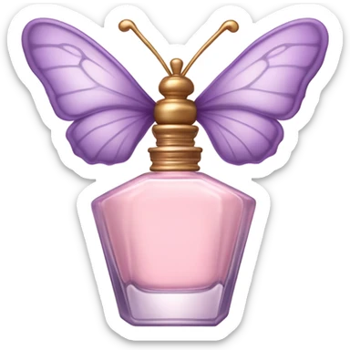 A dreamy vintage perfume bottle in soft pastel pink, adorned with delicate violet butterfly wings. sticker