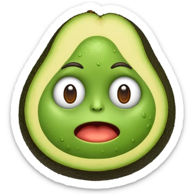 Emoji of a stressed-out avocado 🥑 trying to pay online bills with tiny arms. sticker