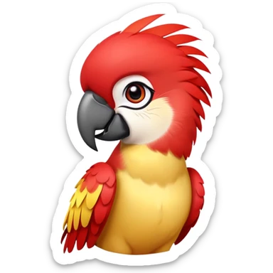 cinematic-cute-macaw-portrait-emoji,-head-tilted-playfully-and-inquisitively,-with-a-dazzling-red-plumage-and-round,-sparkling-eyes-filled-with-charm,-simplified-yet-irresistibly-adorable-features,-highly-detailed, white beak sticker