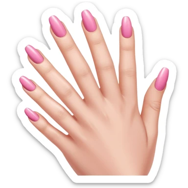  pink close-up of a hand with beautifully manicured nails, glossy pink nail polish, elegant nail shape, soft lighting and shadows, realistic style, sticker