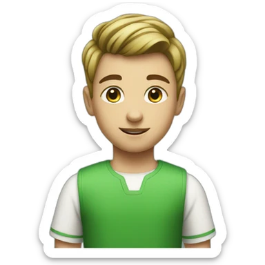 A boy wearing a green dress with MKR written in it  sticker