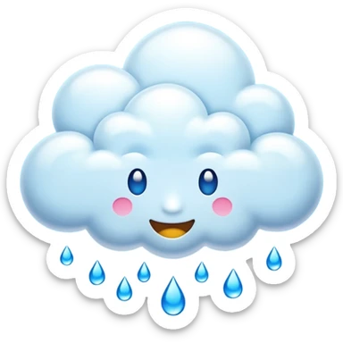 Emoji-style clouds with blue raindrops, no faces. Glossy 3D look, transparent background, vibrant colors. sticker