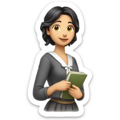 Thayri Galicia mujer educadora morena cabello largo y liso con fleco sticker