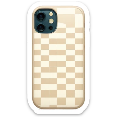 white iPhone 14 with beige checkered case sticker