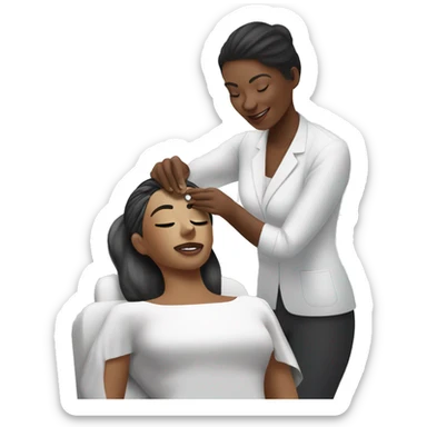 esthetician giving a client a facial sticker