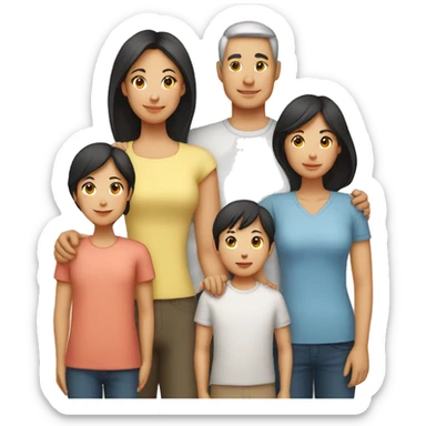 Family. White mother, asian father, 3 daughters, 1 son sticker
