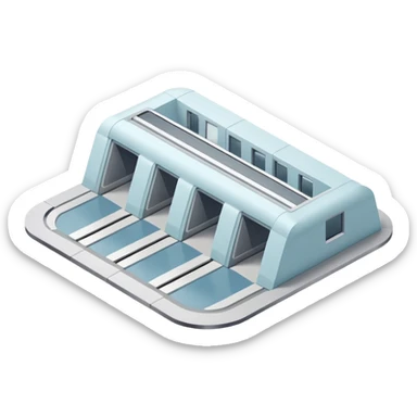 Isometric underground metro station, Apple-style minimalist 3D illustration, smooth surfaces, soft lighting, pastel blue and gray palette, clean geometry, cutaway underground view, no people, no labels, modern UI illustration. sticker