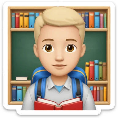 student attending school with backpack and books sticker