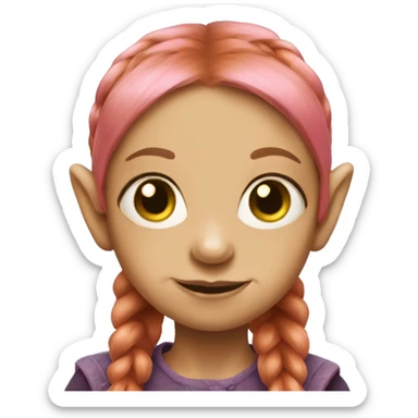 Goblin girl with ginger pigtails and pink eyes sticker