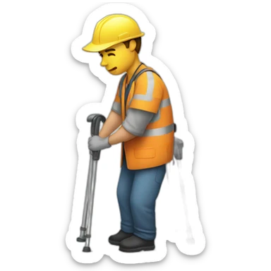 A sad worker on crutches sticker
