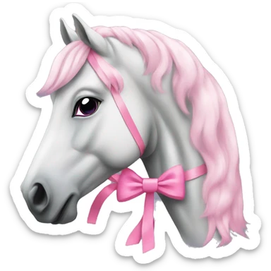a white greyish horse with a pink bow in his mane sticker