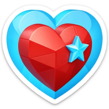 A blocky geometric red 3D heart with a glowing blue star inside sticker