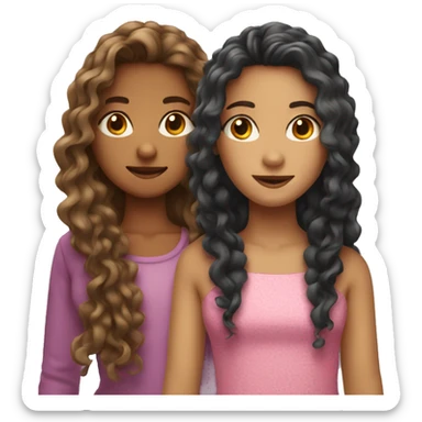 Two girls with long hair, one is straight and the other is curly sticker