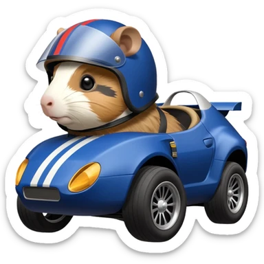 Side view of Midnight blue Local Motors Rally Fighter driven by a Guinea pig  sticker