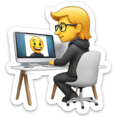 designer at the computer making a design project sticker