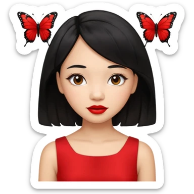 Red girly stuff filipino black hair with straight wavy hair medium length butterfly haircut sticker