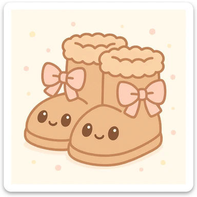 light brown fluffy boots with bows, cute soft style sticker