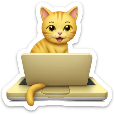 Yellow cat typing on a laptopn sticker