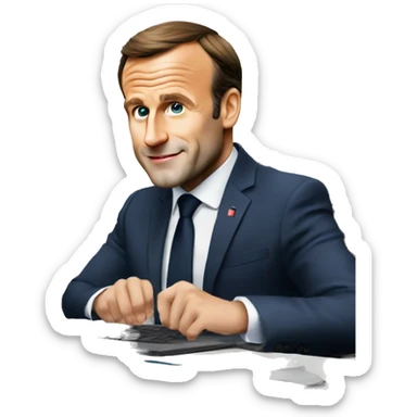 emmanuel macron en train de travailler dans un bureau sur un ordinateur sticker