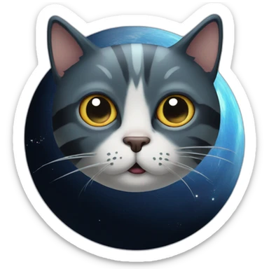 planet Mercury with a cartoon pensive cat face sticker