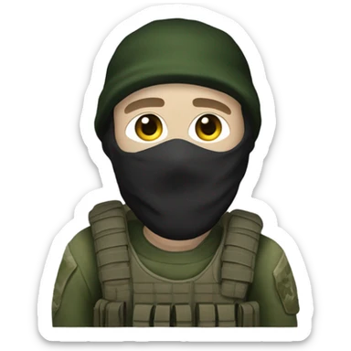 white male, pale skin, call of duty dark mask, green camo tactical gear, combat boots, beanie, hazel eyes sticker