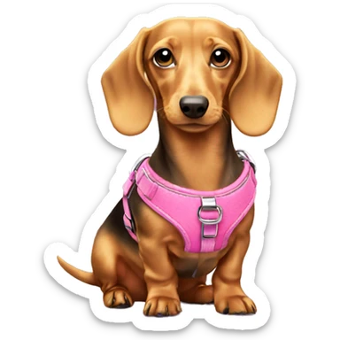 Gold miniature dachshund with pink harness sticker